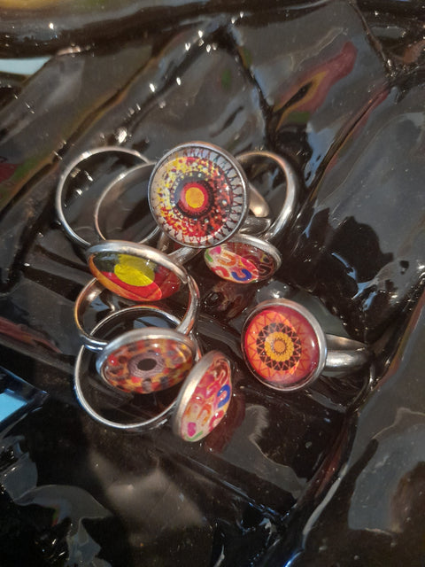 Indigenous glass print rings