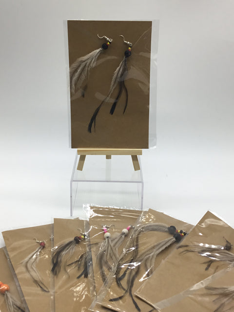 Emu Feathers with wood bead earrings
