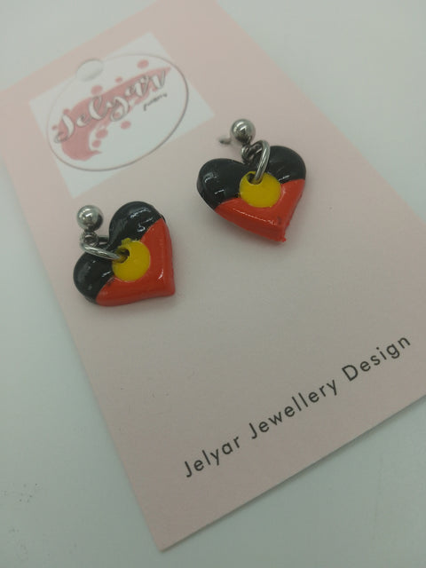 Aboriginal Flag mini heart earrings